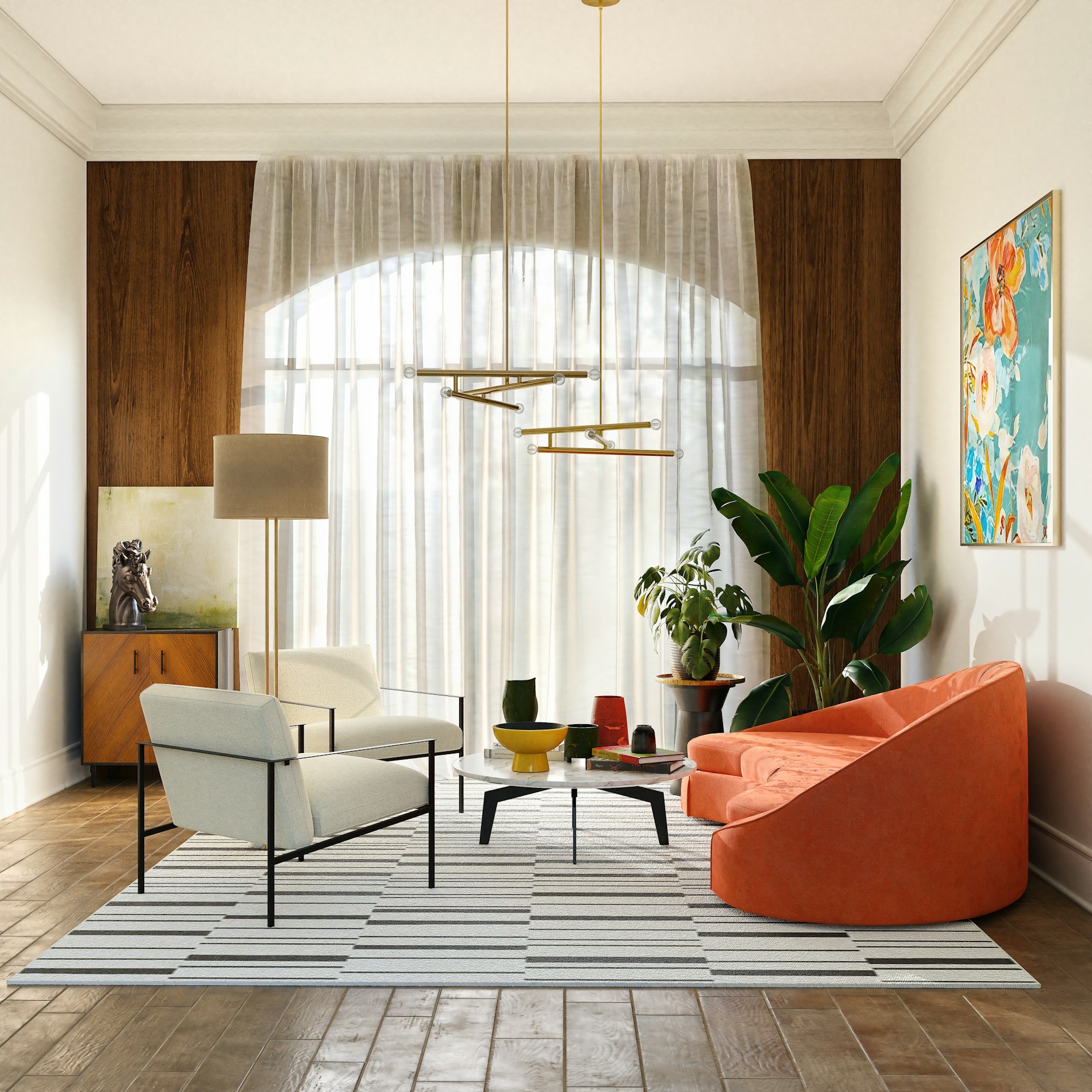 Luxury curtains in a finished living room